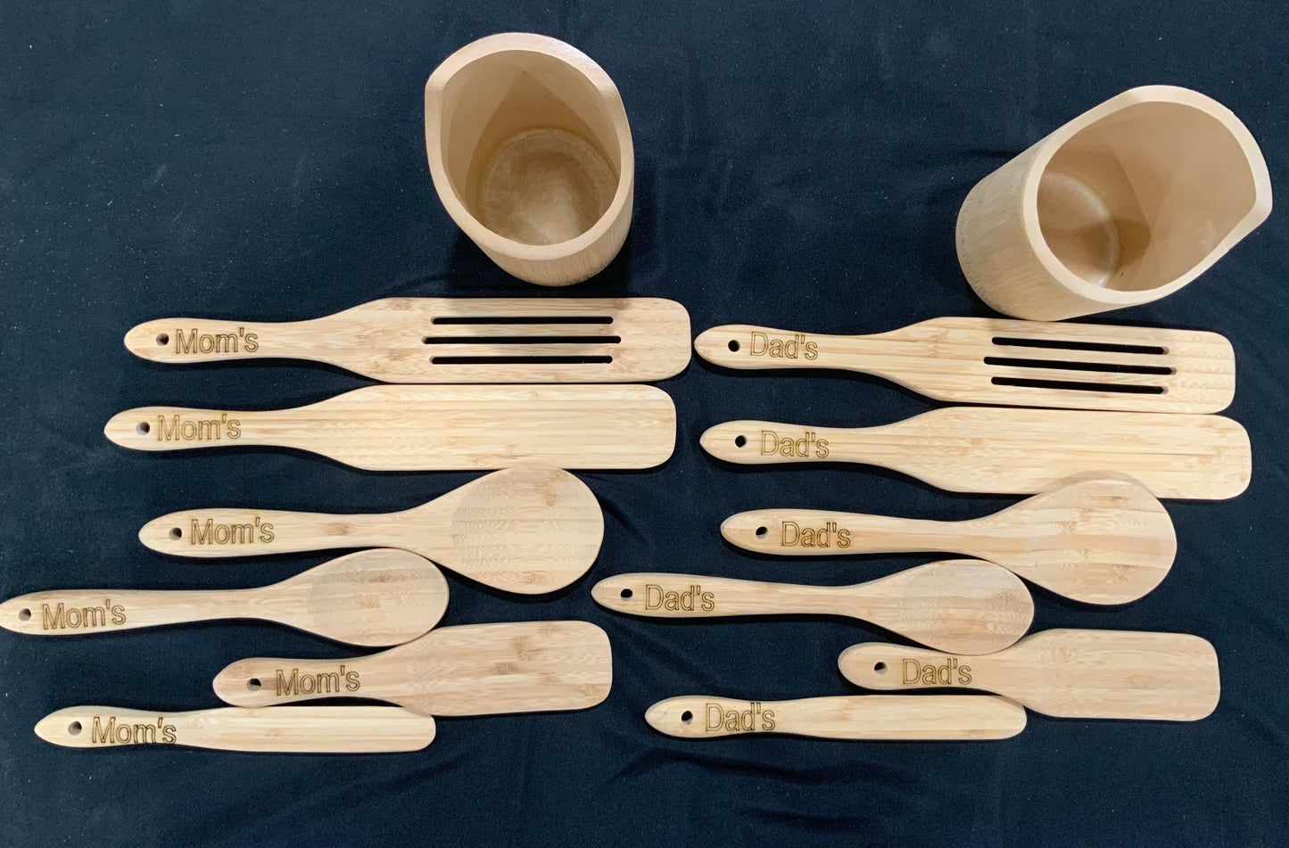 Personalized 7 piece bamboo utensil caddy set