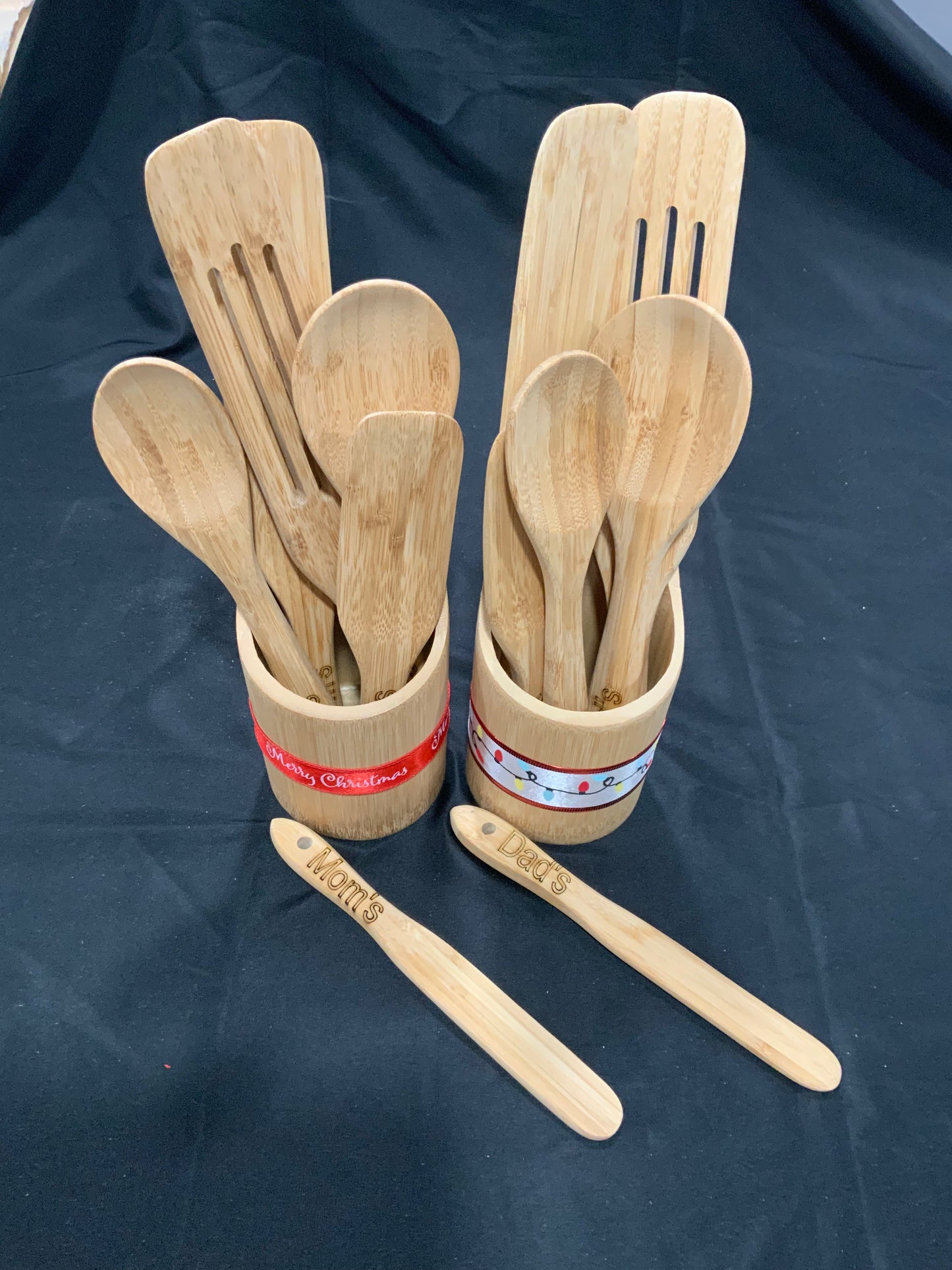 Personalized 7 piece bamboo utensil caddy set