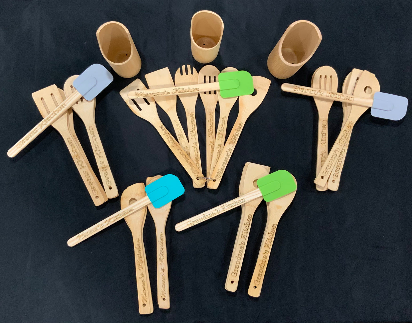 Personalized 7 piece bamboo utensil caddy set